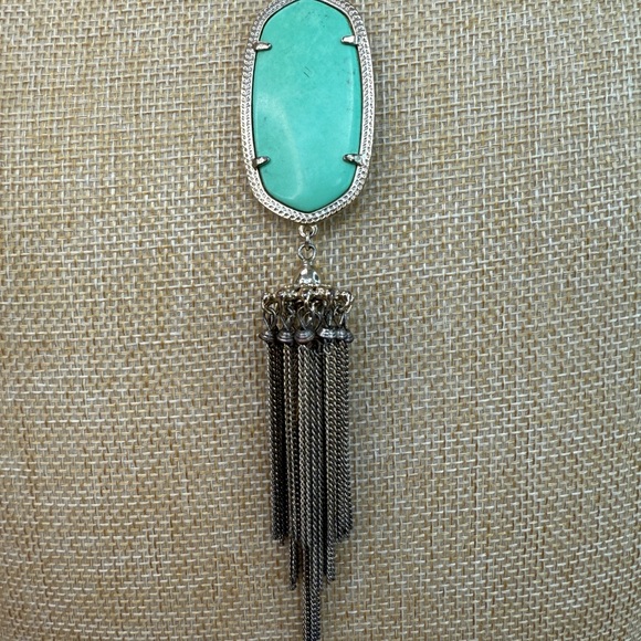 Kendra Scott Rayne Pendant Green and Gold Necklace with Tassel, Long - Picture 2 of 14